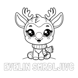 Online izdelana pobarvanka - Pobarvanka imena EVELIN SMRDLJIVC in otroška pobarvanka jelenčka Rudolfa s šalom okoli vratu