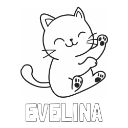 Online izdelana pobarvanka - Pobarvanka imena EVELINA in pobarvanka razigranega mucka