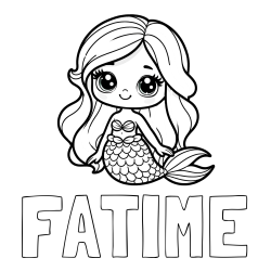 Online izdelana pobarvanka - Pobarvanka imena FATIME in pobarvanka prikupne morske deklice