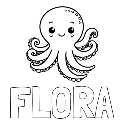 Online izdelana pobarvanka - Pobarvanka imena FLORA in pobarvanka ljubke in nasmejane hobotnice