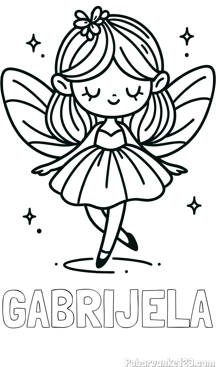 Pobarvanka imena GABRIJELA in enostavna pobarvanka čarobne vile