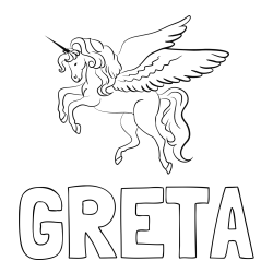 Online izdelana pobarvanka - Pobarvanka imena GRETA in lepa pobarvanka samoroga