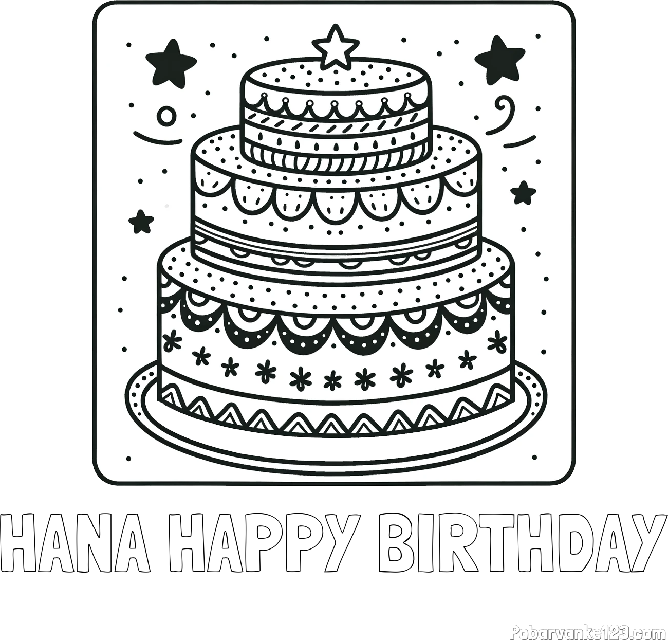 Pobarvanka imena HANA HAPPY BIRTHDAY in pobarvanka slastne torte