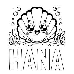 Online izdelana pobarvanka - Pobarvanka imena HANA in pobarvanka nasmejane školjke