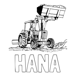 Online izdelana pobarvanka - Pobarvanka imena HANA in pobarvanka velikega traktorja med prenosom zemljine