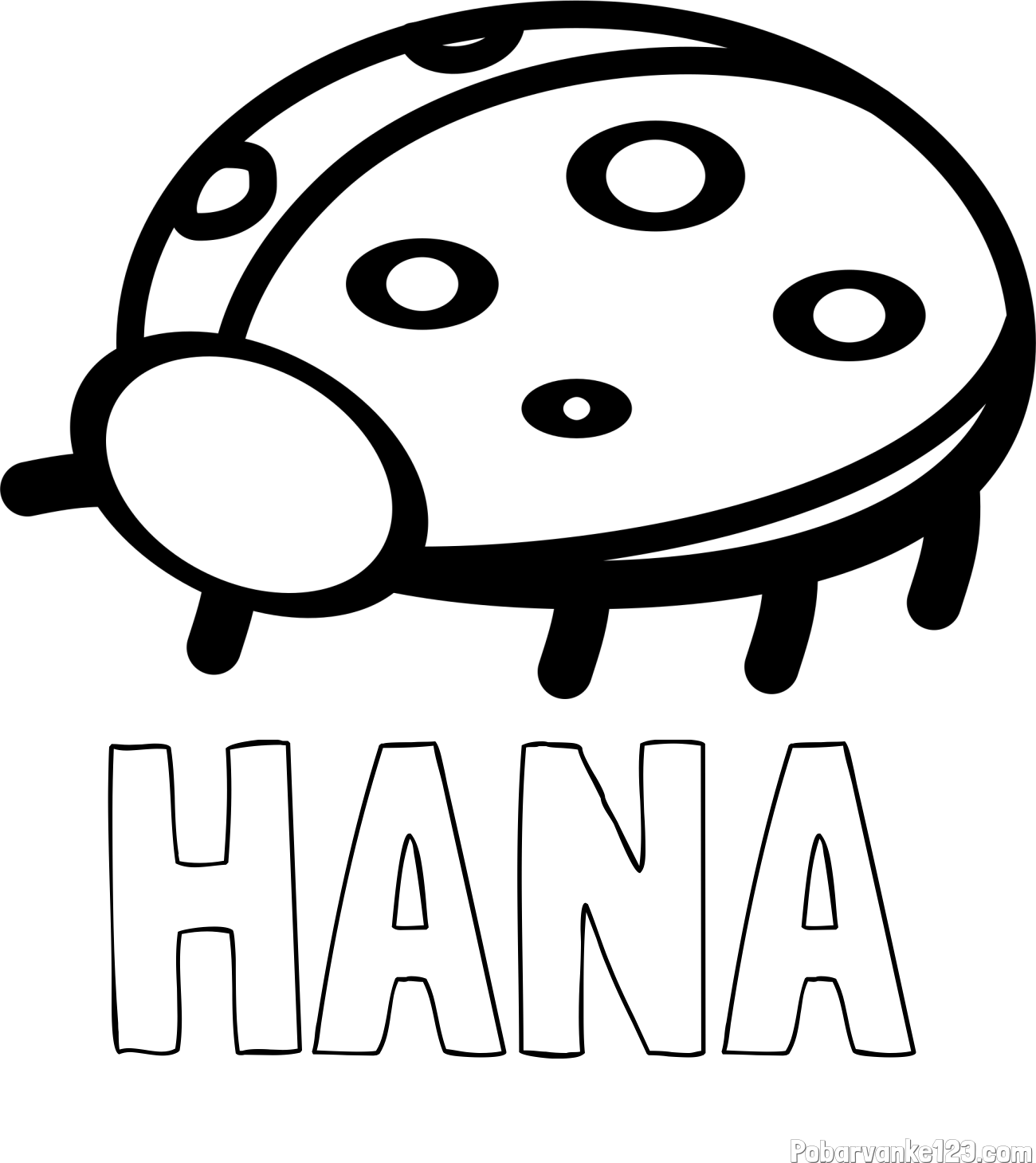 Pobarvanka imena HANA in preprosta pobarvanka pikapolonice