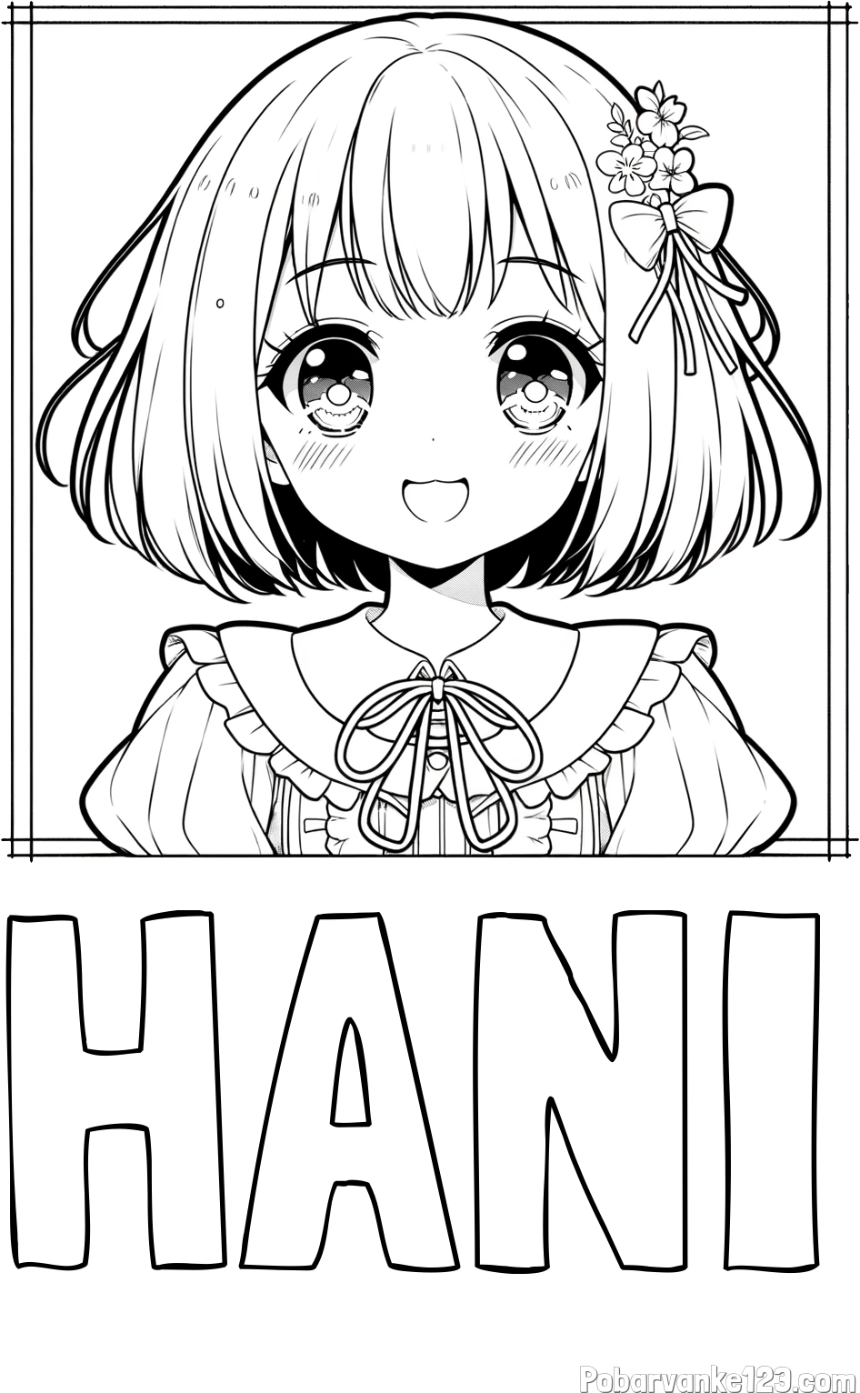 Pobarvanka imena HANI in pobarvanka ljubke punčke v anime slogu