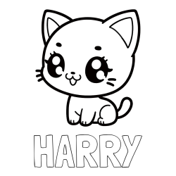 Online izdelana pobarvanka - Pobarvanka imena HARRY in pobarvnaka ljubke muce v anime slogu