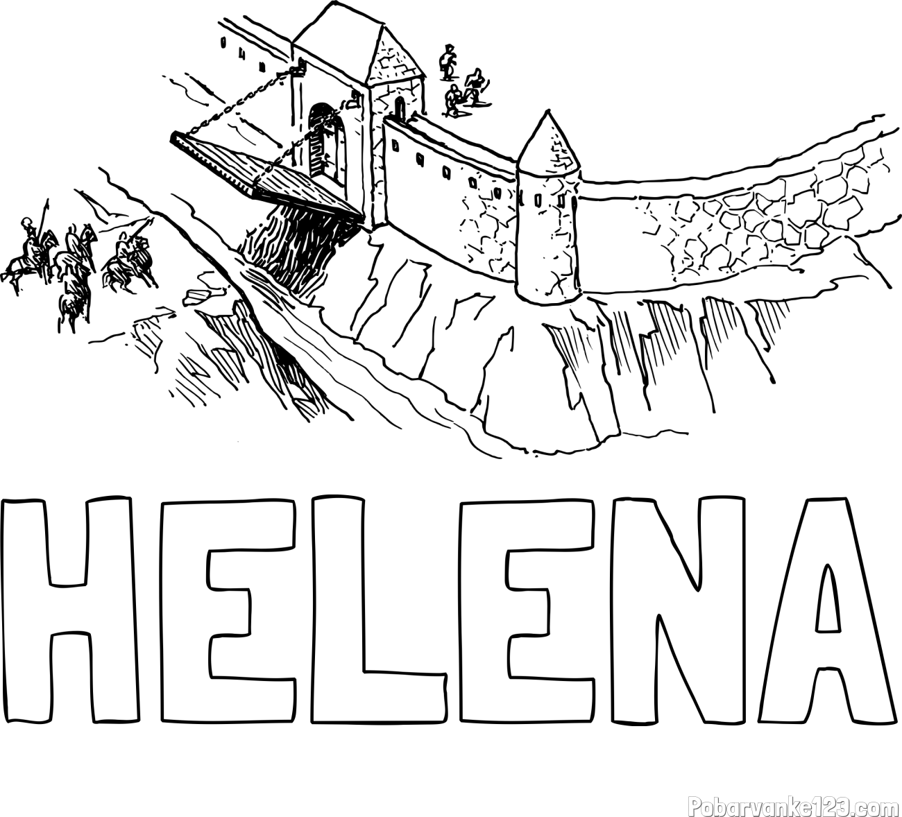 Pobarvanka imena HELENA in pobarvanka grajskega obzidja z grajskim mostom