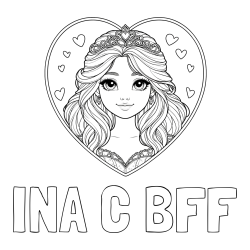 Online izdelana pobarvanka - Pobarvanka imena INA C BFF in pobarvanka princeske ter srčkov