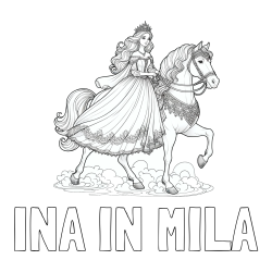 Online izdelana pobarvanka - Pobarvanka imena INA IN MILA in pobarvanka princese na konju