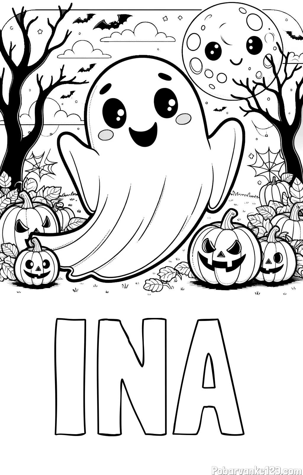 Pobarvanka imena INA in pobarvanka ljubkega duhca in buč za noč čarovnic