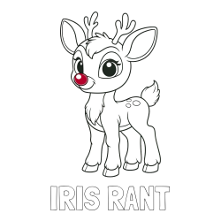 Online izdelana pobarvanka - Pobarvanka imena IRIS RANT in pobarvanka nasmejanega jelenčka Rudolfa