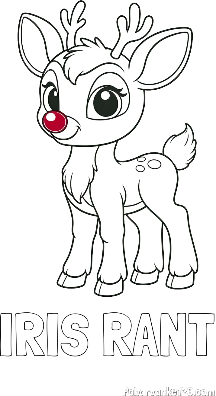 Pobarvanka imena IRIS RANT in pobarvanka nasmejanega jelenčka Rudolfa