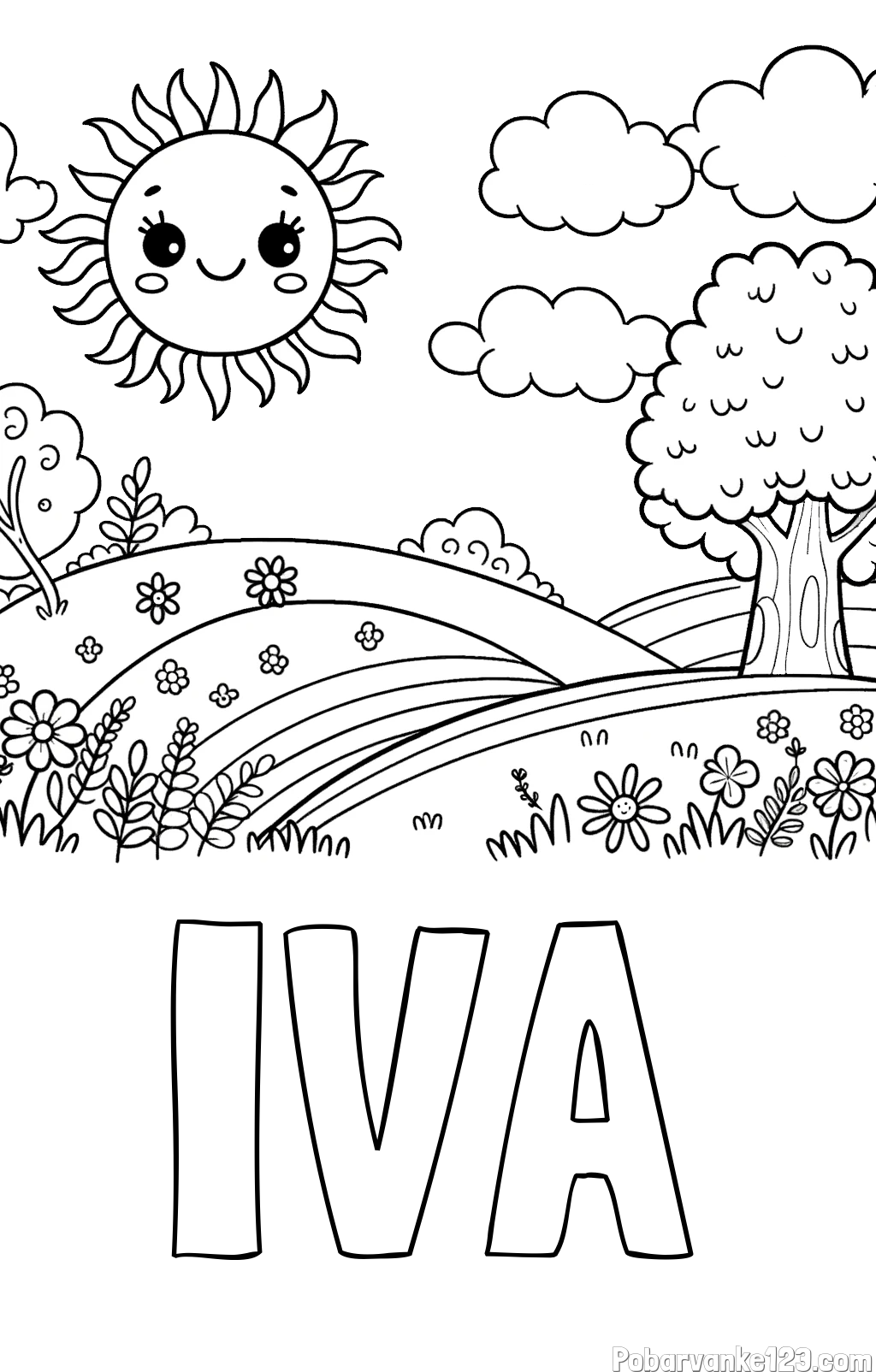 Pobarvanka imena IVA in otroška pobarvanka narave