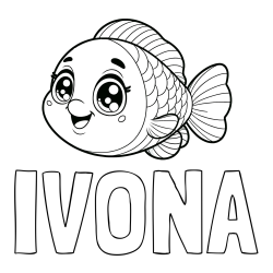 Online izdelana pobarvanka - Pobarvanka imena IVONA in pobarvanka prisrčne ribe