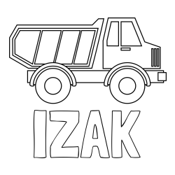 Online izdelana pobarvanka - Pobarvanka imena IZAK in otroška pobarvanka tovornjaka za prevoz smeti in drugega tovora