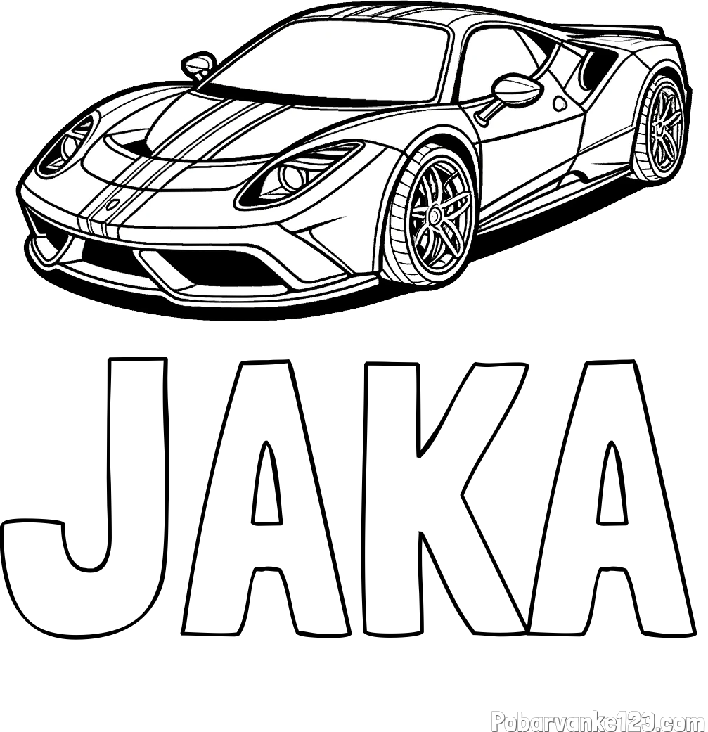 Pobarvanka imena JAKA in pobarvanka čudovitega športnega avtomobila
