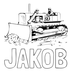 Online izdelana pobarvanka - Pobarvanka imena JAKOB in pobarvanka buldožerja
