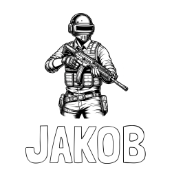 Online izdelana pobarvanka - Pobarvanka imena JAKOB in pobarvanka PUBG osrednjega lika v bojnem položaju