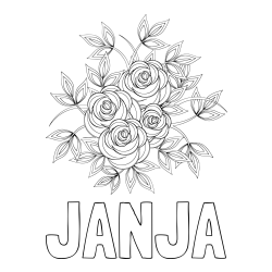 Online izdelana pobarvanka - Pobarvanka imena JANJA in pobarvanka šopka vrtnic