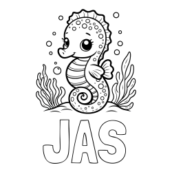 Online izdelana pobarvanka - Pobarvanka imena JAŠ in pobarvanka morskega konjička