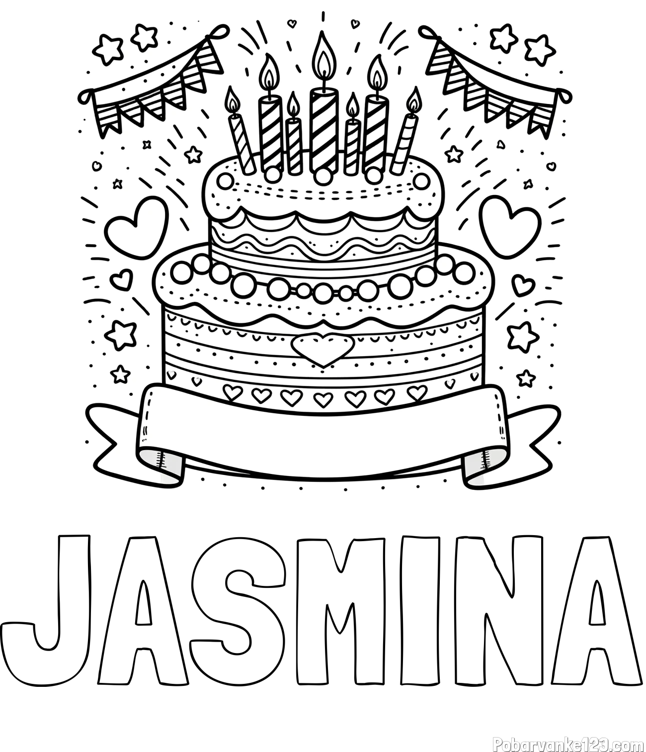 Pobarvanka imena JASMINA in pobarvanka velike torte za rojstni dan