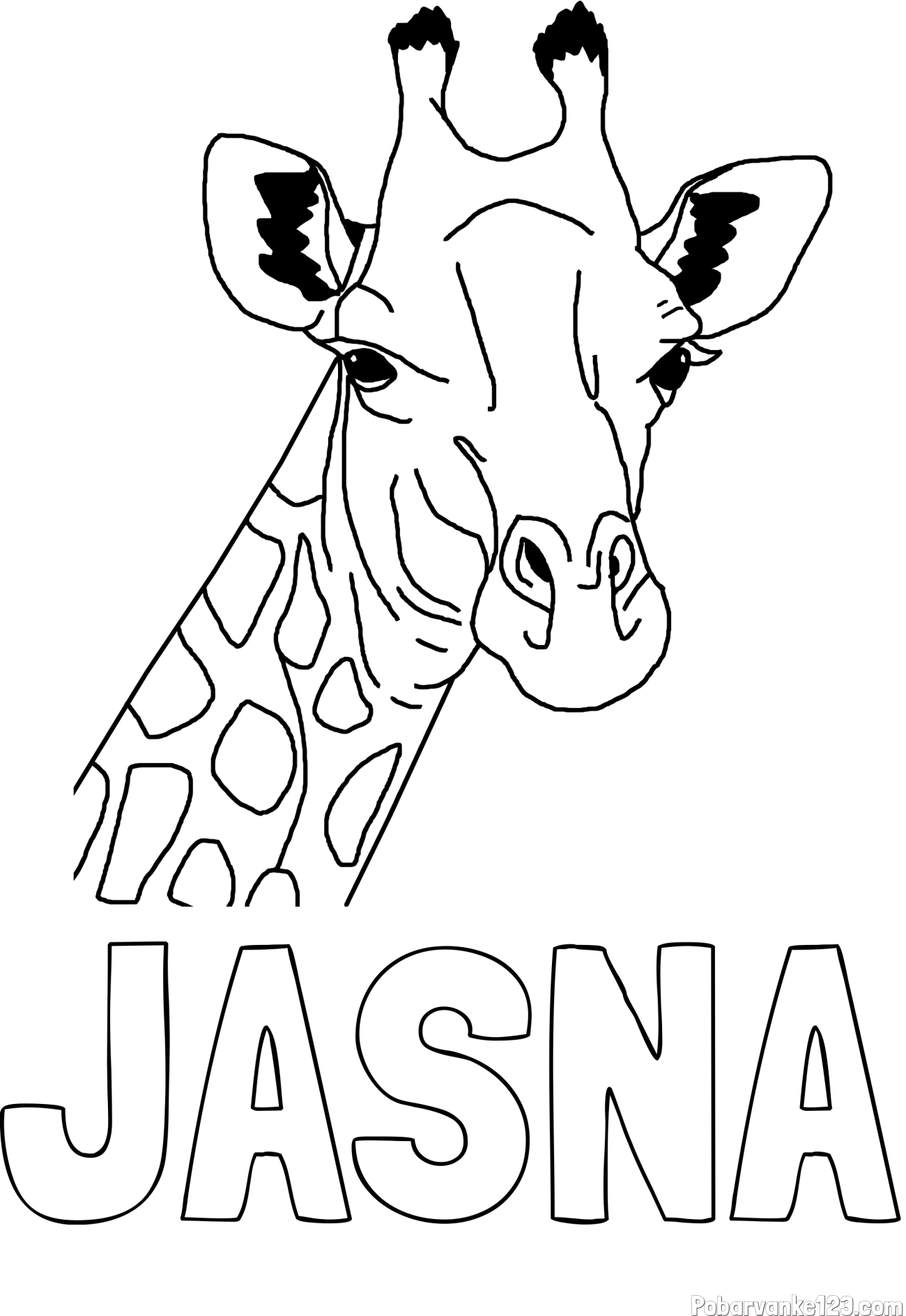 Pobarvanka imena JASNA in lepa pobarvanka žirafje glave
