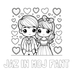 Online izdelana pobarvanka - Pobarvanka imena JAZ IN MOJ FANT in pobarvanka dveh zaljubljencev s srčki