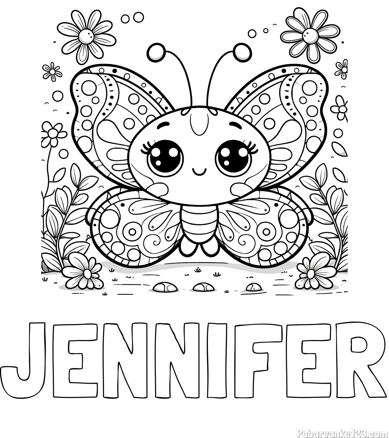 Pobarvanka imena JENNIFER in pobarvanka ljubkega metuljčka