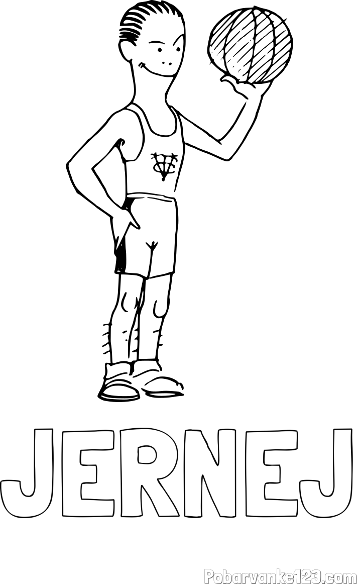 Pobarvanka imena JERNEJ in pobarvanka nasmejanega košarkarja