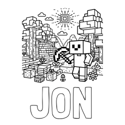 Online izdelana pobarvanka - Pobarvanka imena JON in pobarvanka Minecraft sveta