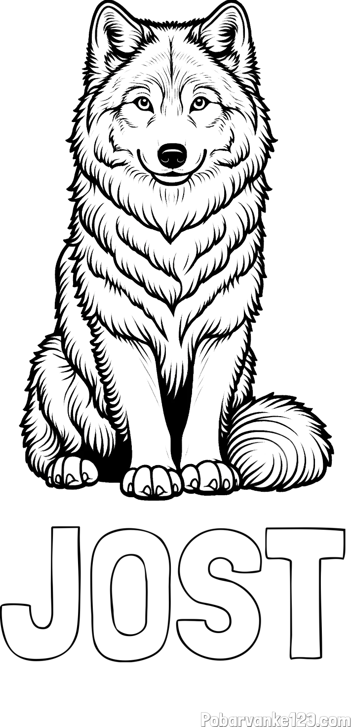 Pobarvanka imena JOŠT in pobarvanka prijaznega volka