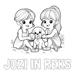 Online izdelana pobarvanka - Pobarvanka imena JOZI IN REKS in pobarvanka prijateljic s kužkom