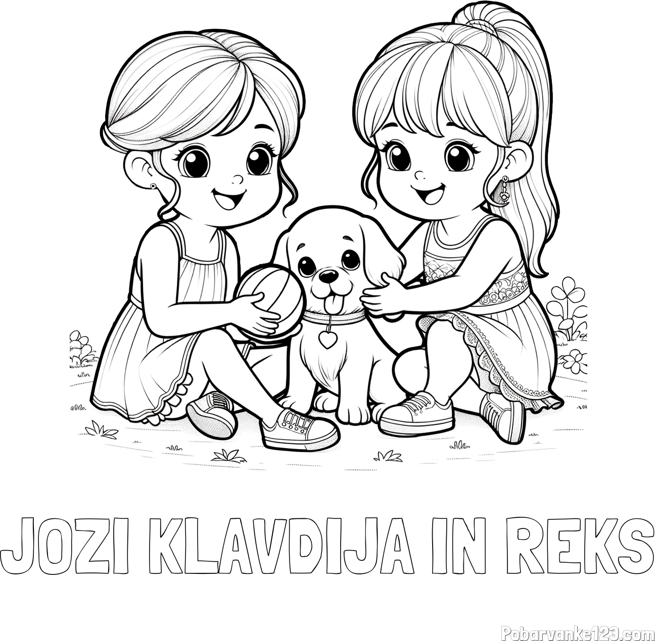 Pobarvanka imena JOZI KLAVDIJA IN REKS in pobarvanka prijateljic s kužkom