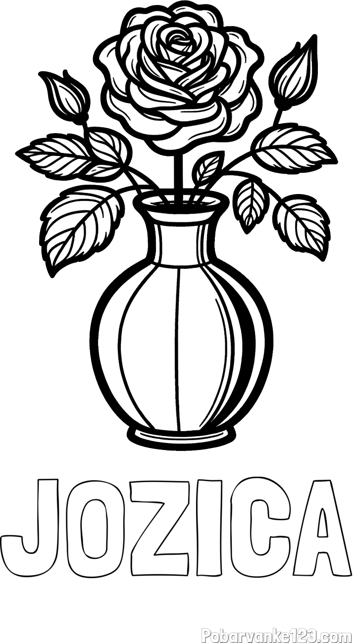 Pobarvanka imena JOŽICA in pobarvanka čudovite vrtnice v vazi