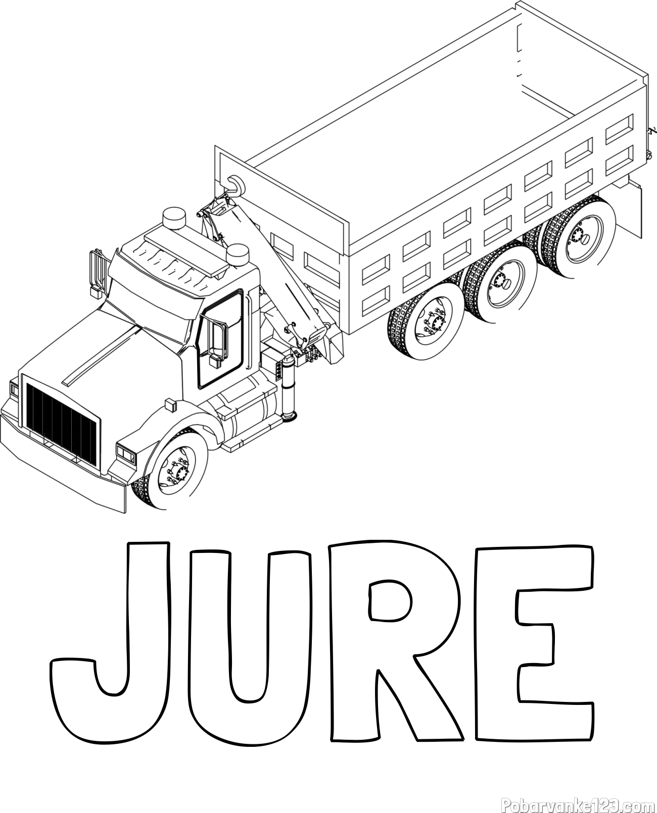 Pobarvanka imena JURE in pobarvanka velikega tovornjaka z dvigalko za nakladanje