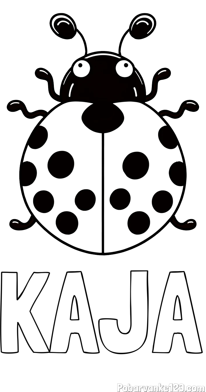 Pobarvanka imena KAJA in pobarvanka pikapolonice z velikimi tipalkami
