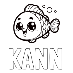 Online izdelana pobarvanka - Pobarvanka imena KANN in otroška pobarvanka nasmejane ribe