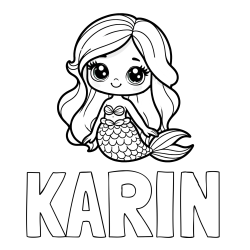 Online izdelana pobarvanka - Pobarvanka imena KARIN in pobarvanka prikupne morske deklice