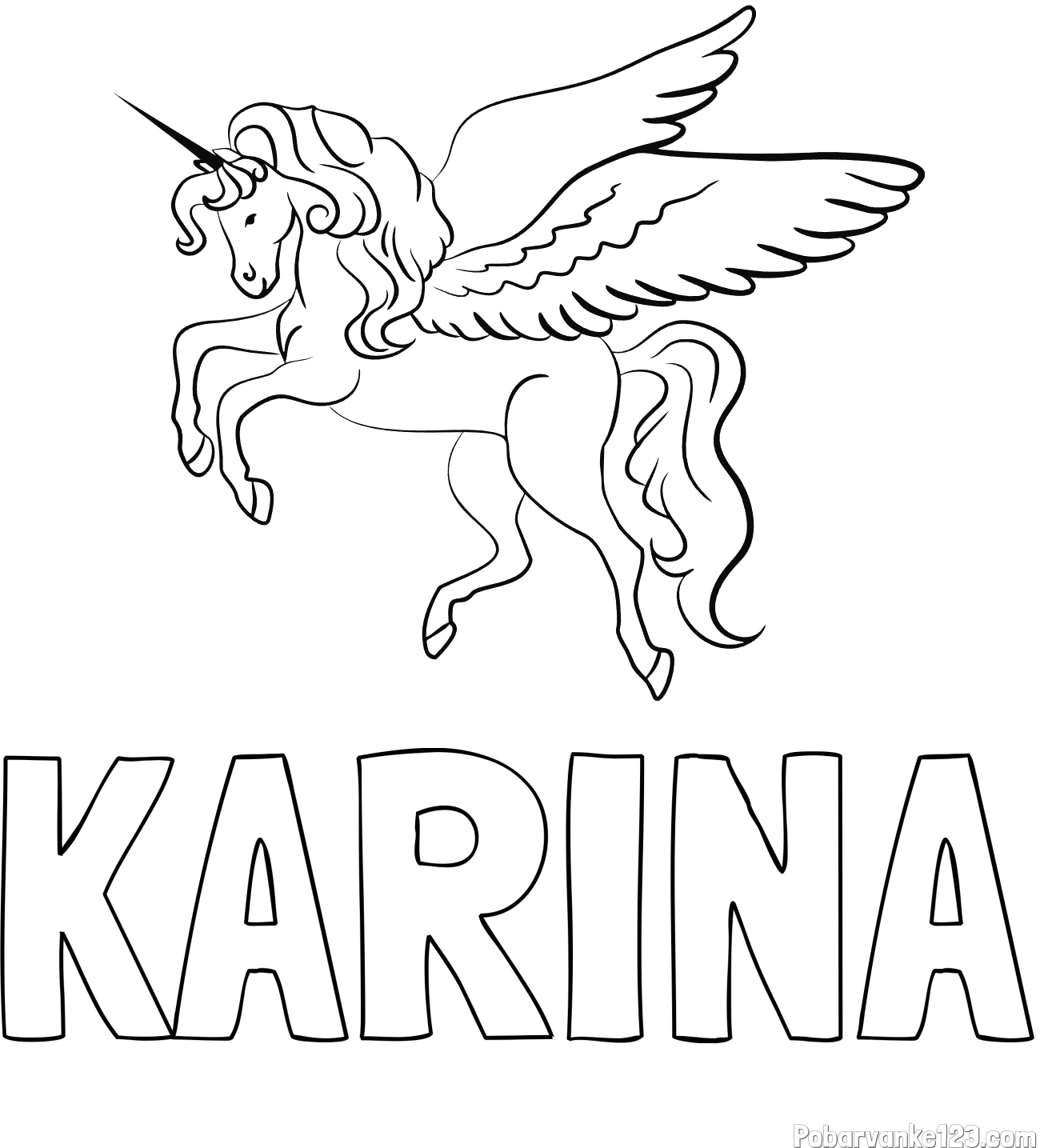 Pobarvanka imena KARINA in lepa pobarvanka samoroga