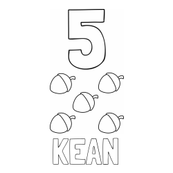 Online izdelana pobarvanka - Pobarvanka imena KEAN in pobarvanka števila 5 s slikovnim prikazom