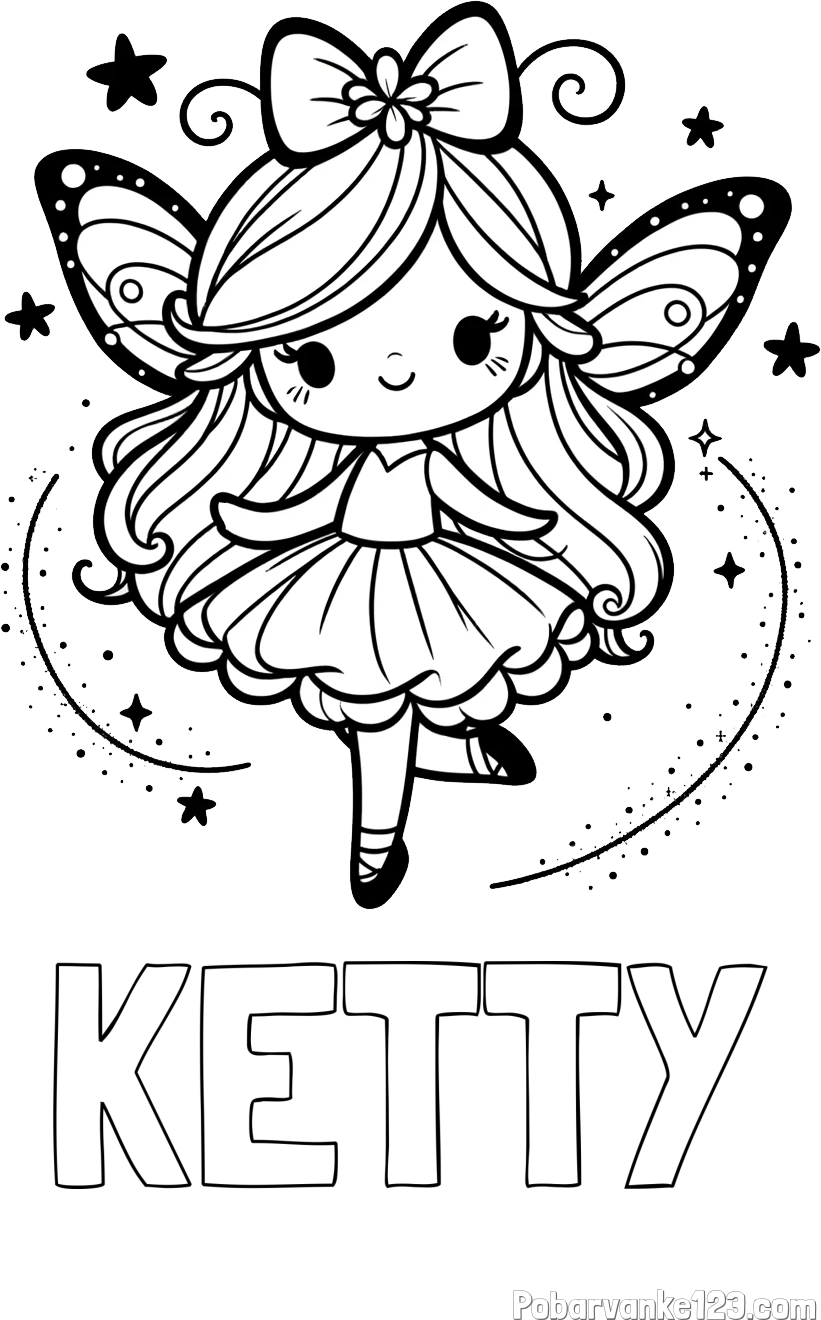 Pobarvanka imena KETTY in ljubka čarobna vila