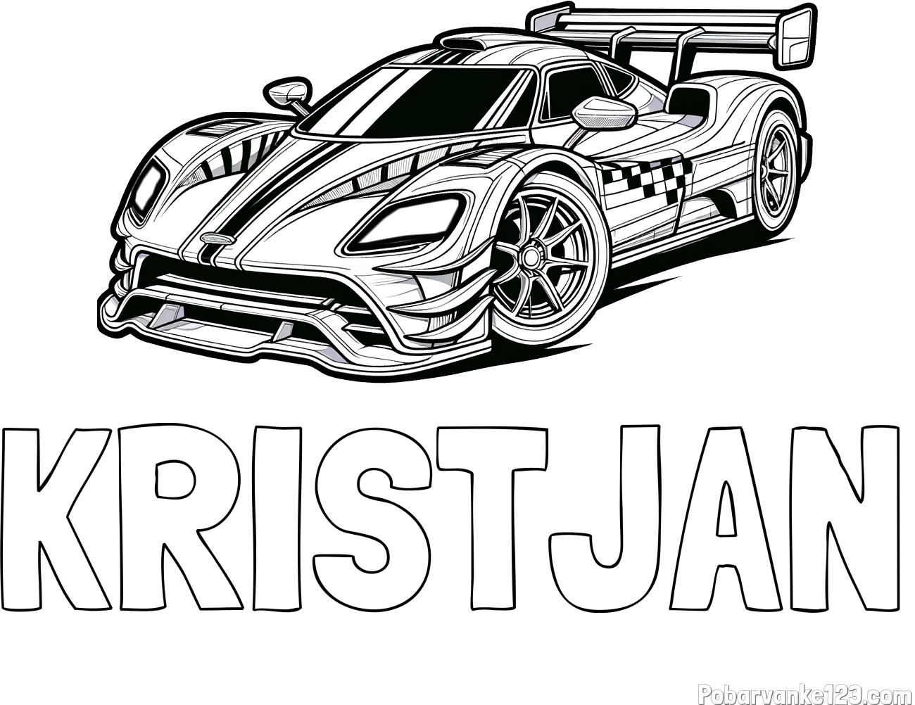 Pobarvanka imena KRISTJAN in pobarvanka modernega športnega avtomobila