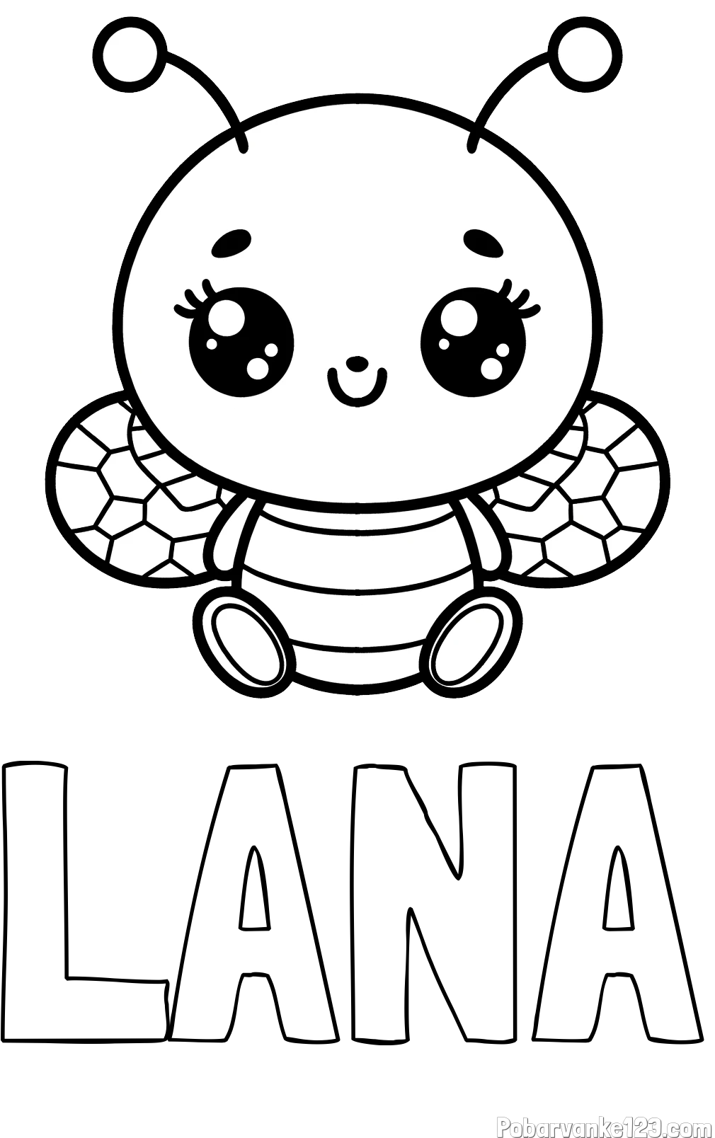 Pobarvanka imena LANA in otroška pobarvanka ljubke čebele