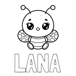 Online izdelana pobarvanka - Pobarvanka imena LANA in otroška pobarvanka ljubke čebele