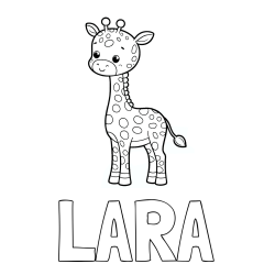 Online izdelana pobarvanka - Pobarvanka imena LARA in pobarvanka ljubke žirafe