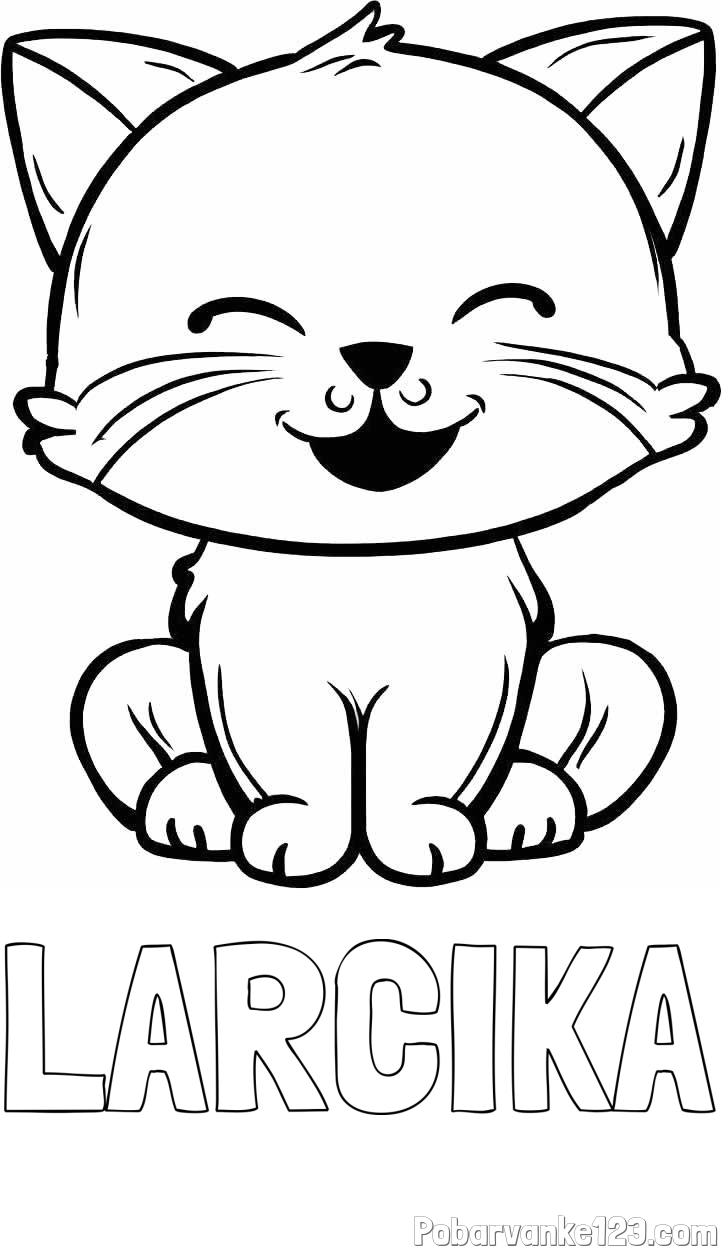 Pobarvanka imena LARČIKA in pobarvanka prikupne mačke
