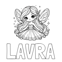 Online izdelana pobarvanka - Pobarvanka imena LAVRA in pobarvanka ljubke in nasmejane čarobne vile