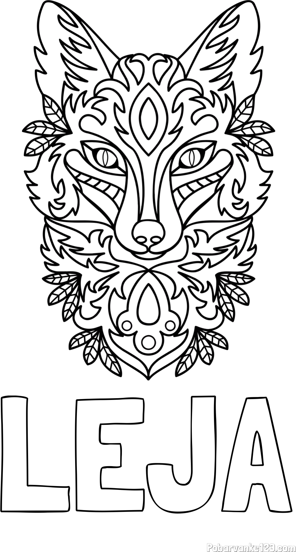 Pobarvanka imena LEJA in pobarvanka volka - mandale